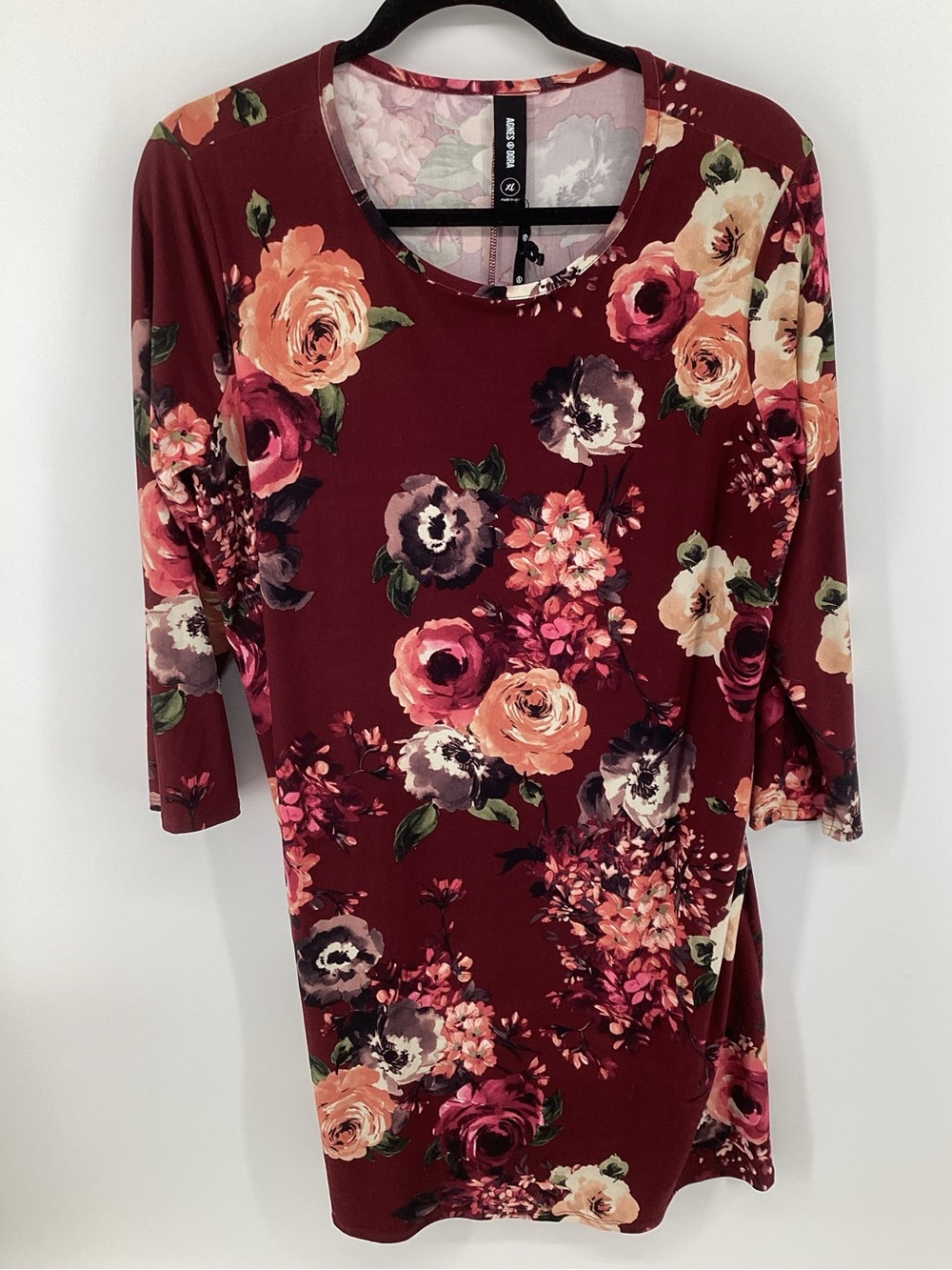 Agnes & Dora Burgundy Floral Long Sleeve Tee